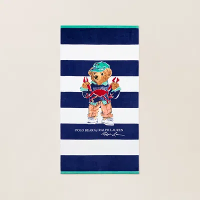 Polo Ralph Lauren Seaside Polo Bear Beach Towel In Navy/white In Blue