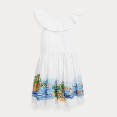 Ralph Lauren Kids' Seaside-print Ruffled Cotton Dress In White