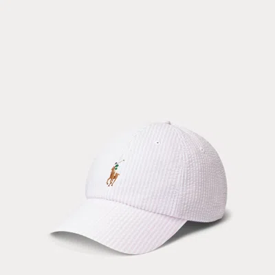 Ralph Lauren Seersucker Ball Cap In White
