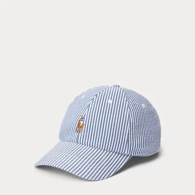 Ralph Lauren Seersucker Ball Cap In Blue