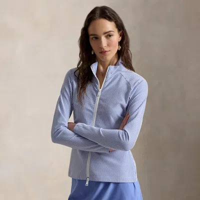 Ralph Lauren Seersucker Mockneck Zip Jacket In Blue Mist/ceramic White