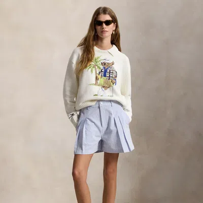 Ralph Lauren Seersucker Pleated Short In Blue Mist/ceramic White In Multi