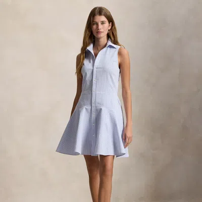 Ralph Lauren Seersucker Sleeveless Shirtdress In Blue Mist/ceramic White