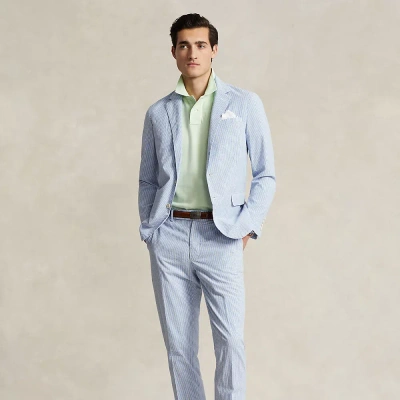 Ralph Lauren Seersucker Suit Trouser In Bright Blue/white