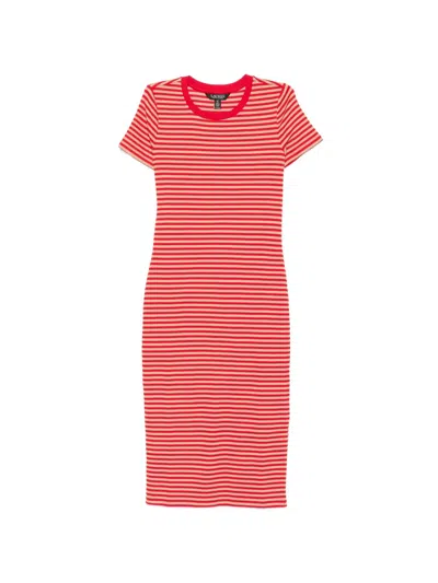 Ralph Lauren Plus Size Striped Cotton-blend Ribbed T-shirts Dress In Pink