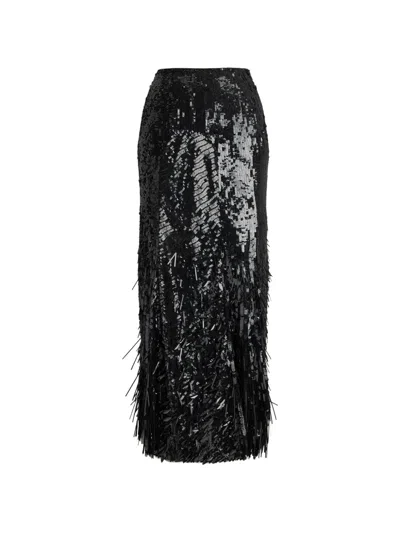 Ralph Lauren Sequin Fringed Midi Skirt In Black