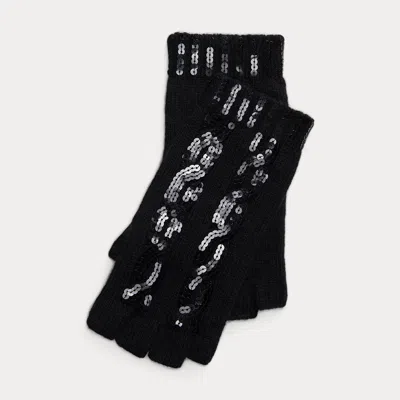 Ralph Lauren Sequin Wool-cashmere Fingerless Gloves In Black