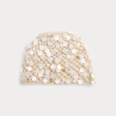 Ralph Lauren Sequined Crochet Beanie In Gold