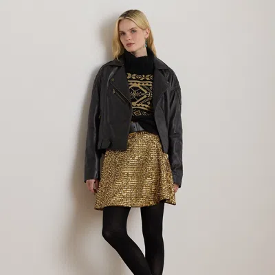 Ralph Lauren Sequined Mesh A-line Miniskirt In Gold Multi In Black