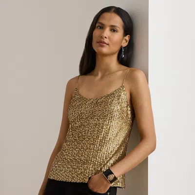 Ralph Lauren Sequined Mesh Camisole In Gold Multi In Brown