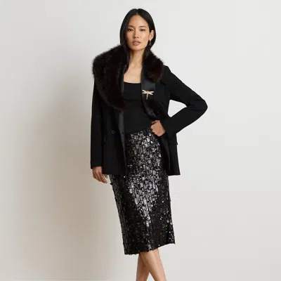 Ralph Lauren Sequined Mesh Midi Pencil Skirt In Black