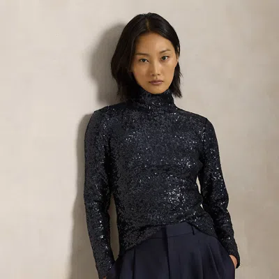 Polo Ralph Lauren Sequined Mesh Turtleneck In Deep Navy