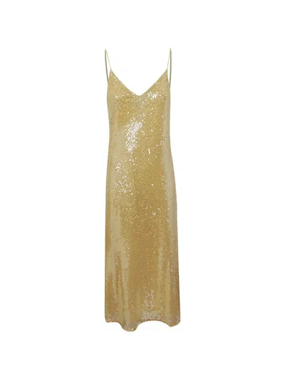 Ralph Lauren Sequin-embellished Spaghetti-strap Dress In Gold