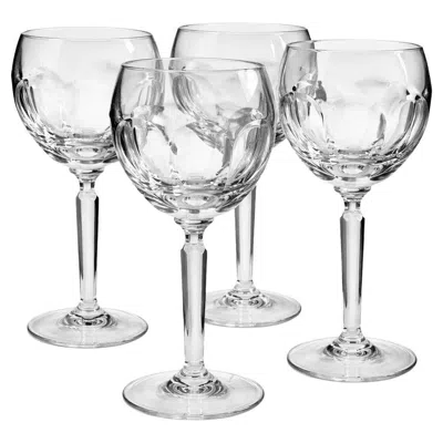 Pre-owned Ralph Lauren Set Of 4  “edward” Crystal Birdbath Wine Goblets, Faceted Stem In Gray