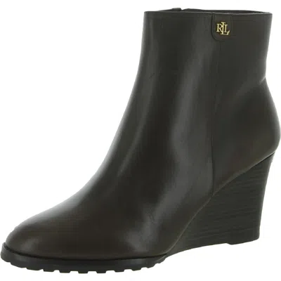 Ralph Lauren Shaley Womens Leather Stacked Heel Booties In Black