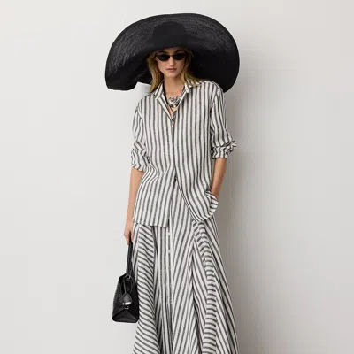 Ralph Lauren Shamus Striped Linen Maxiskirt In Black/white In Multi