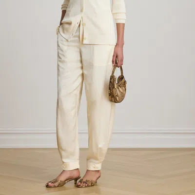 Ralph Lauren Shantung Barrel Cargo Ankle Pant In Mascarpone Cream