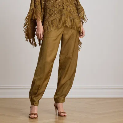 Ralph Lauren Shantung Barrel Cargo Ankle Pant In Tobacco Bronze