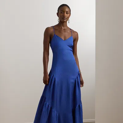 Ralph Lauren Shantung Sleeveless Gown In Blue Lapis