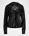 Ralph Lauren Sharon Sequined Tulle Long-sleeve Top In Black