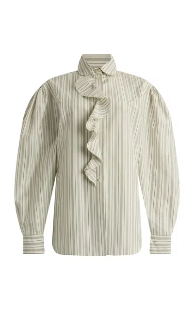 Ralph Lauren Shauna Striped Cotton-silk Popeline Shirt In Neutral
