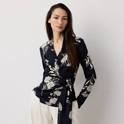 Ralph Lauren Shea Floral Satin Wrap Blouse In Black/cream