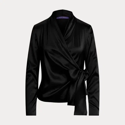 Polo Ralph Lauren Shea Stretch Silk Charmeuse Wrap Blouse In Black