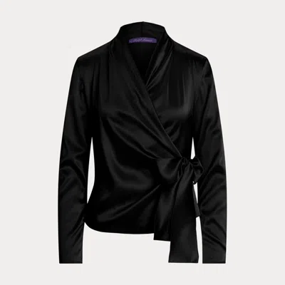 Ralph Lauren Shea Stretch Silk Charmeuse Wrap Blouse In Black