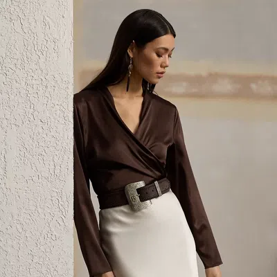 Polo Ralph Lauren Shea Stretch Silk Charmeuse Wrap Blouse In Mocha