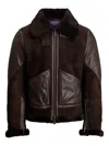Ralph Lauren Shearling-collar Biker Jacket In Brown