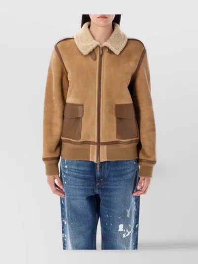 RALPH LAUREN SHEARLING JACKET CONTRAST TRIM