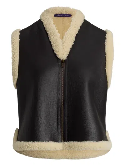 Ralph Lauren Shearling-trim Leather Vest In Brown