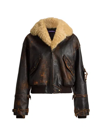 Ralph Lauren Shearling-collar Distressed-leather Jacket In Brown