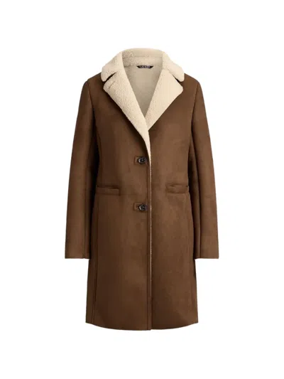 Ralph Lauren Shearling-effect Notch-lapel Coat In Brown
