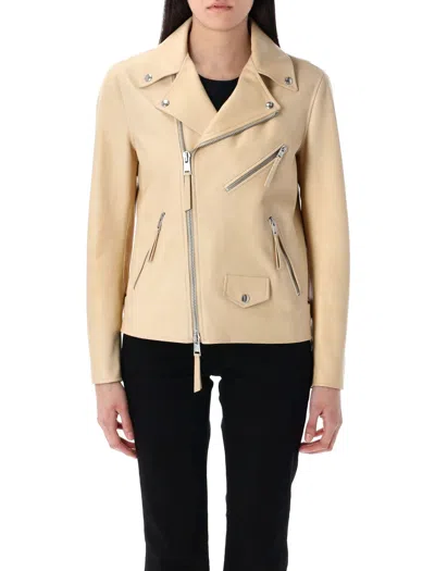 Ralph Lauren Sheepskin Leather Moto Jacket In Beige