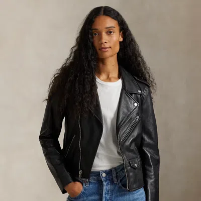 Polo Ralph Lauren Sheepskin Leather Moto Jacket In Polo Black