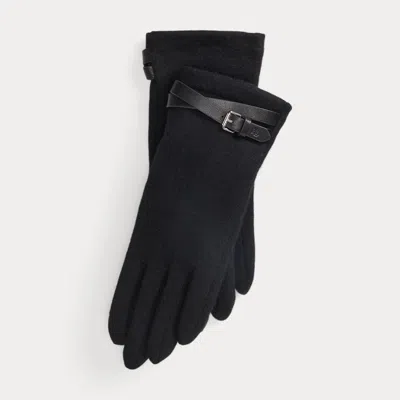 Ralph Lauren Sheepskin-trim Wool-blend Tech Gloves In Black