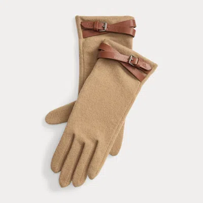 Ralph Lauren Sheepskin-trim Wool-blend Tech Gloves In Brown