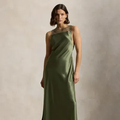 Ralph Lauren Sheer-panel Satin Dress In Green