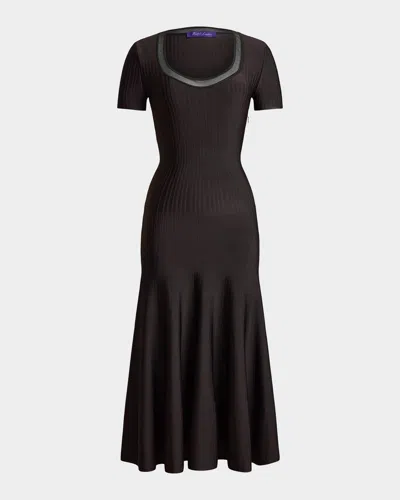 Ralph Lauren Sheer Scoop-neck Short-sleeve Fit-and-flare Dress In Black