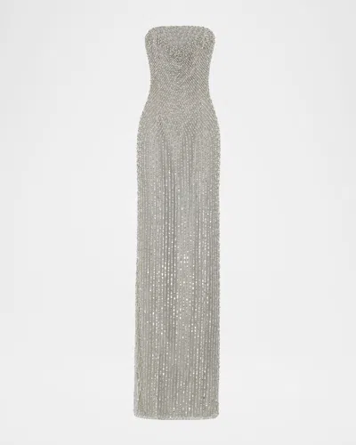 Ralph Lauren Shelly Strapless Embellished Column Gown In Silver