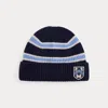 Ralph Lauren Shield-patch Rib-knit Wool Beanie In Blue