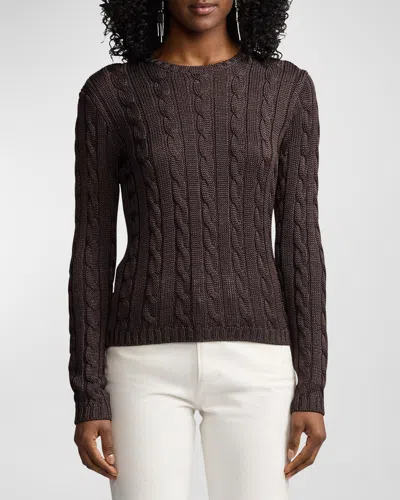 Ralph Lauren Shiny Cable Silk Crewneck Sweater In Brown