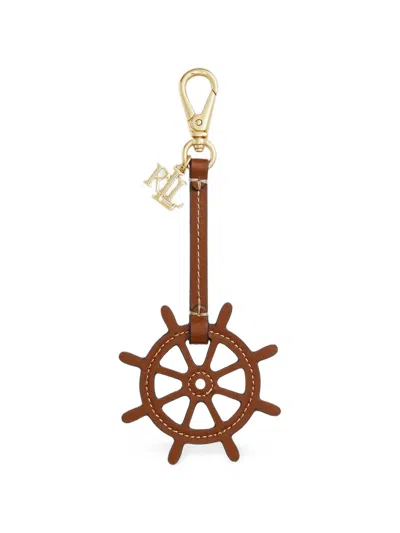 Ralph Lauren Ship-wheel Leather Bag Charm In Brown