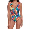 Ralph Lauren Shirred Plunge-neck One Piece Swimsuit In Multi In Multi