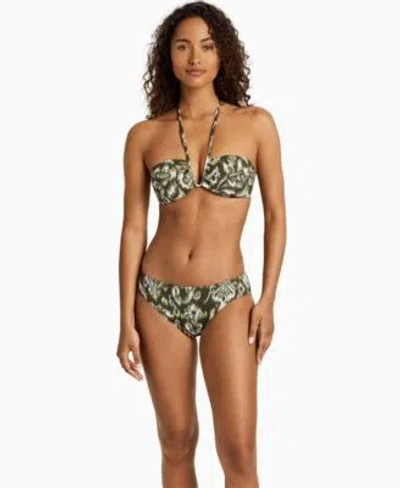Ralph Lauren Shirred U Wire Bandeau Bra Printed Hipster Bottoms In Green