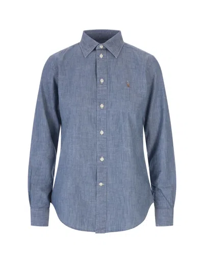 Ralph Lauren Shirt In Indigo Cotton Chambray In Blue
