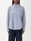 Ralph Lauren Petites Womens Cotton Striped Button-down Top In Blau 1
