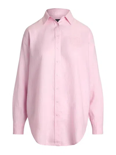 Ralph Lauren Loose-fitting Long-sleeved Shirt With Embroidered Crest In Pink