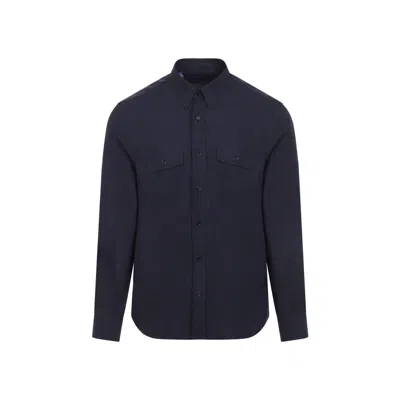 Ralph Lauren Purple Label Blue Sport Silk And Linen Shirt